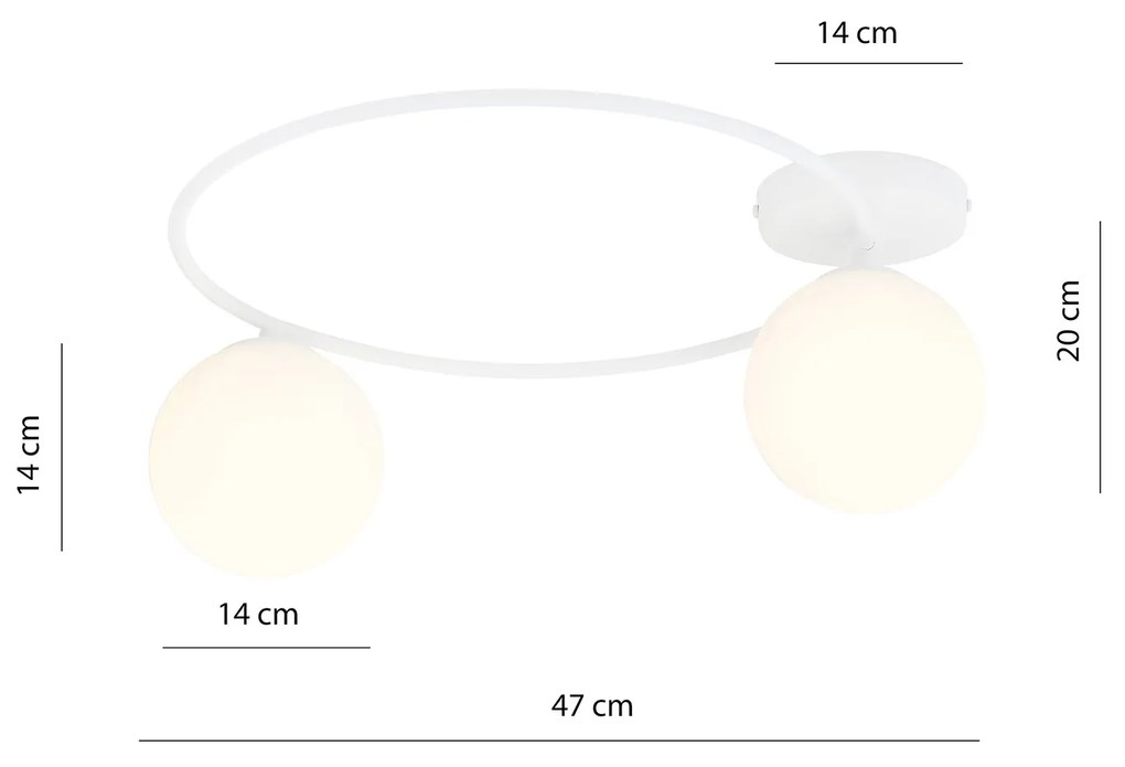 Plafoniera Minimal 2 Luci Perseo In Acciaio Bianco E Sfere In Vetro Bianco