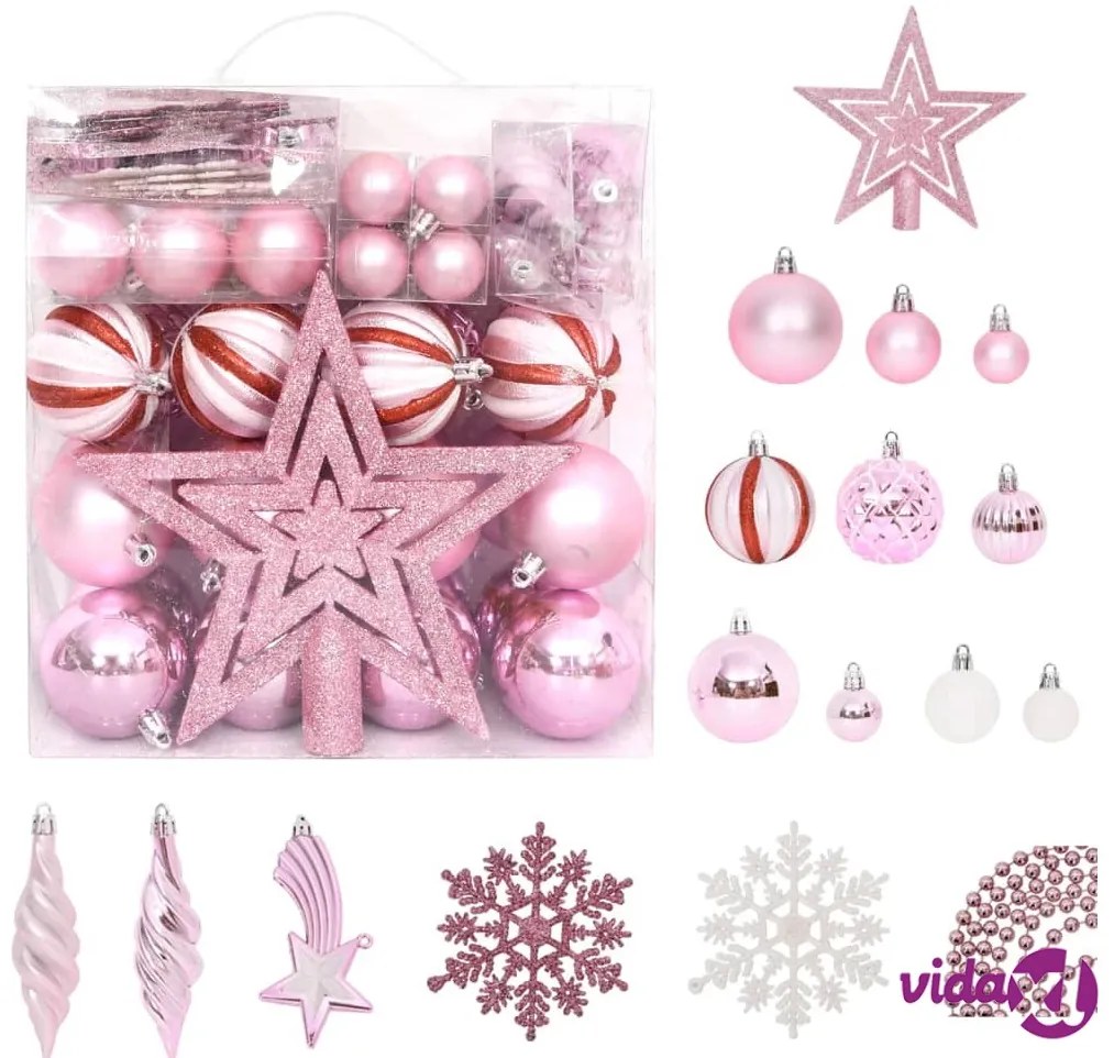 vidaXL Set Addobbi di Natale 65 pz Rosa/Rosso/Bianco
