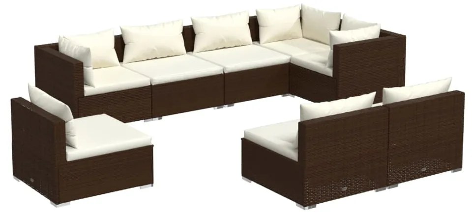 Set Divani da Giardino 8 pz con Cuscini in Polyrattan Marrone