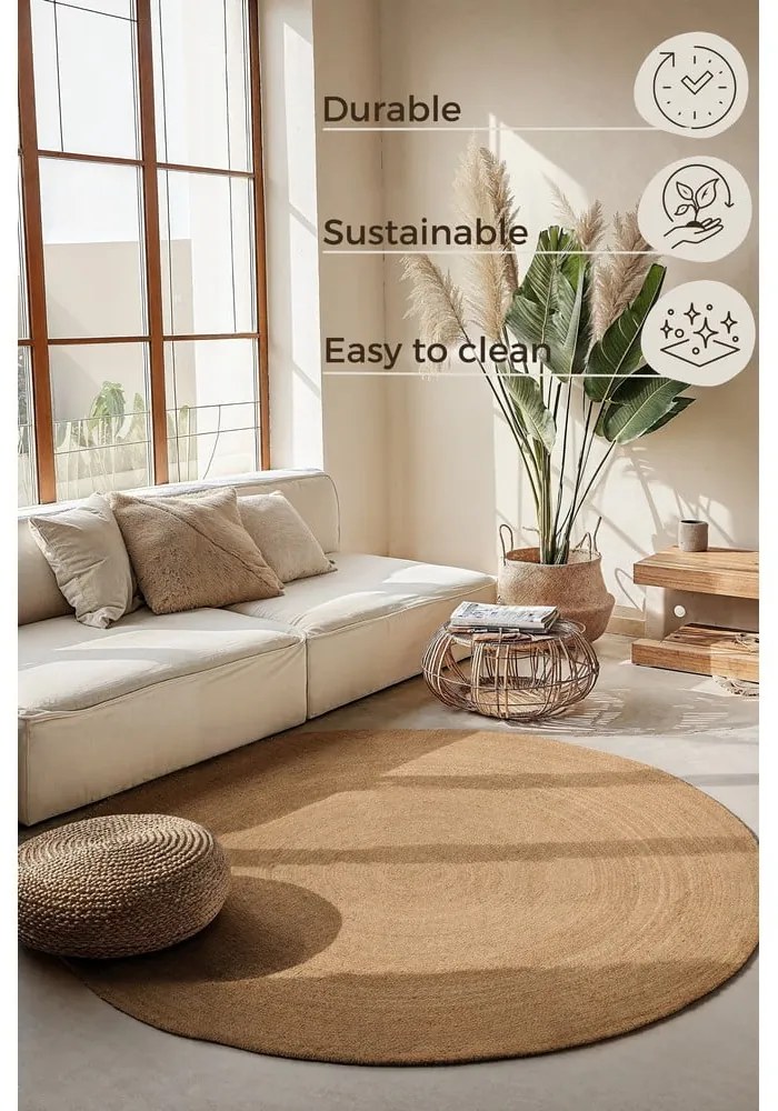 Tappeto rotondo di colore naturale in iuta reversibile ø 140 cm Braided Gold – Hanse Home