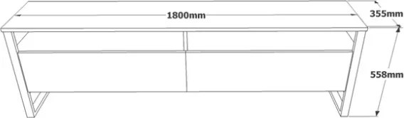 Mobile TV Industrial 180x36x56 Ferro E Legno Con Vani Mild