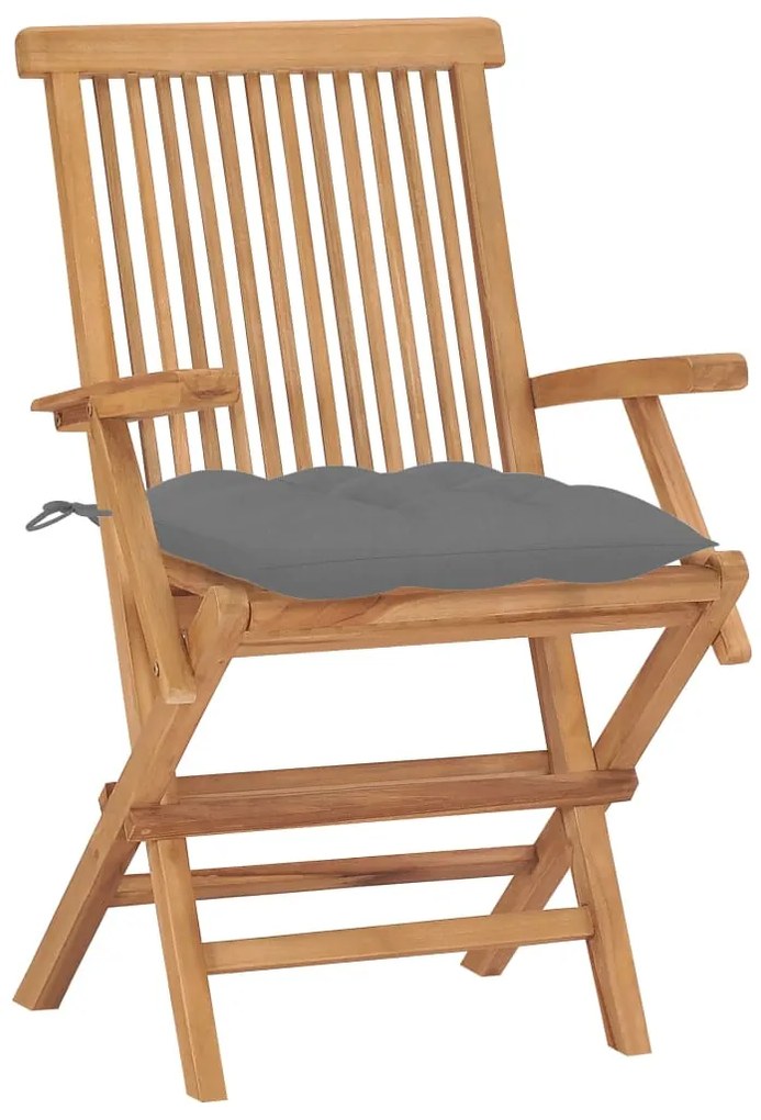 Sedie da giardino con cuscini grigi 8 pz in massello di teak