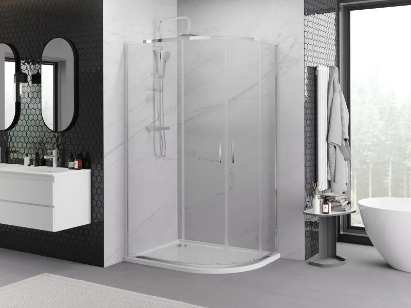 Mexen Exo-S Duo cabina doccia semicircolare asimmetrica scorrevole 100 x 80 cm, trasparente, cromo - 8132-100-080-01-00