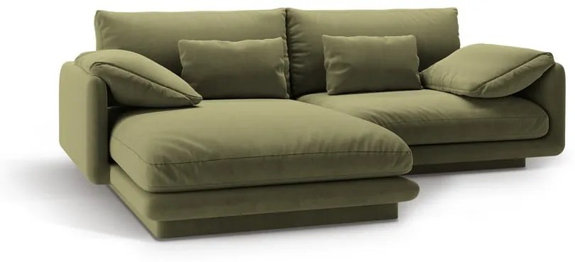 Divano angolare in verde chiaro (con penisola a sinistra/con chaise lounge) con rivestimento in velluto Torino – Micadoni