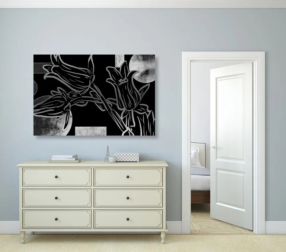 Quadro su tela – Fiori etnici in bianco e nero