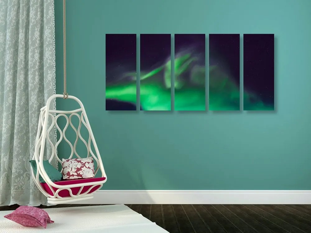 Quadri 5 pezzi – Aurora polare verde nel cielo