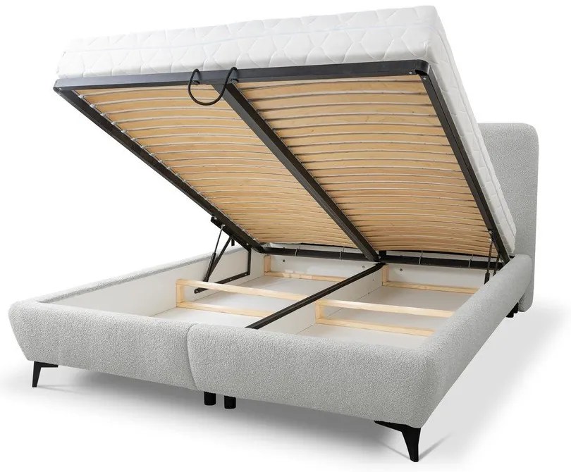 Letto matrimoniale imbottito grigio chiaro con contenitore con rete inclusa 160x200 cm Makapu – Makamii