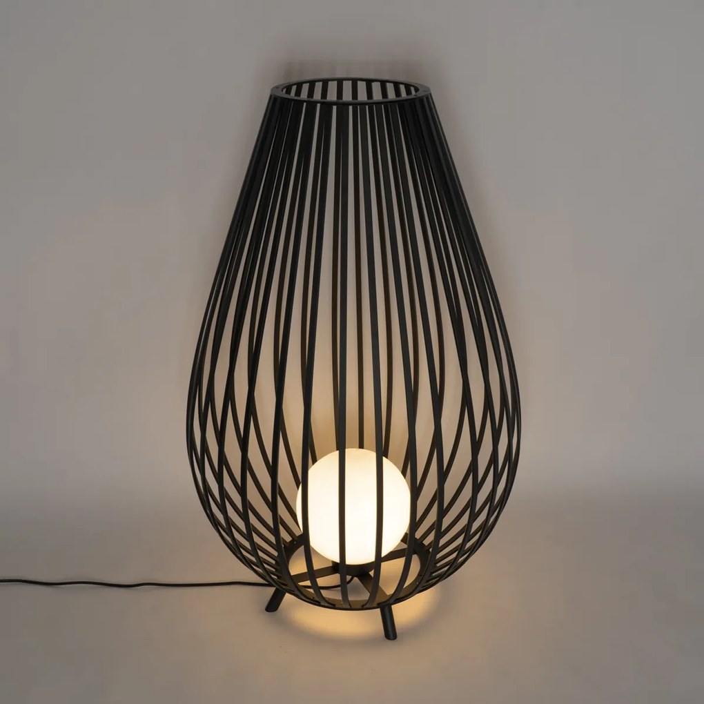 Lampada da terra di design nera con opale 110 cm - Angela