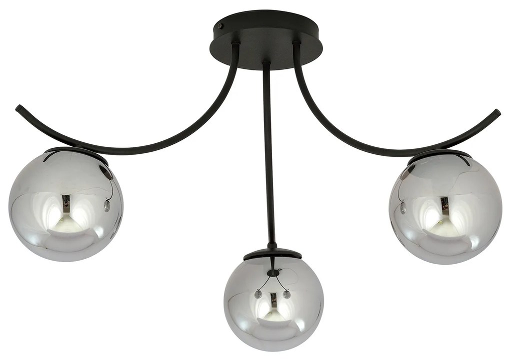 Plafoniera Moderna 3 Luci Coeo In Acciaio Nero E Diffusori In Vetro Fumè
