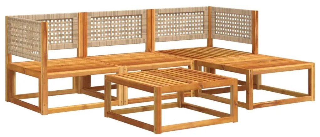 Set divano da giardino 5 pz con cuscini legno massello acacia