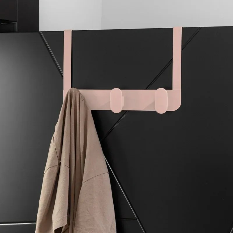 Gancio bagno triplo in acciaio e plastica rosa rettangolare Fiore