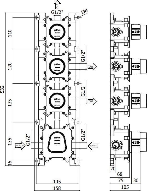 Paffoni Modular Box Mdbox019 Corpo Incasso Termostatico Incasso Doccia Vasca 3 Funzioni Installazione per art. MDE019