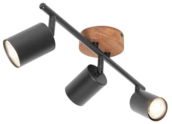 Faretto industriale nero con legno inclinabile a 3 luci - Jeana