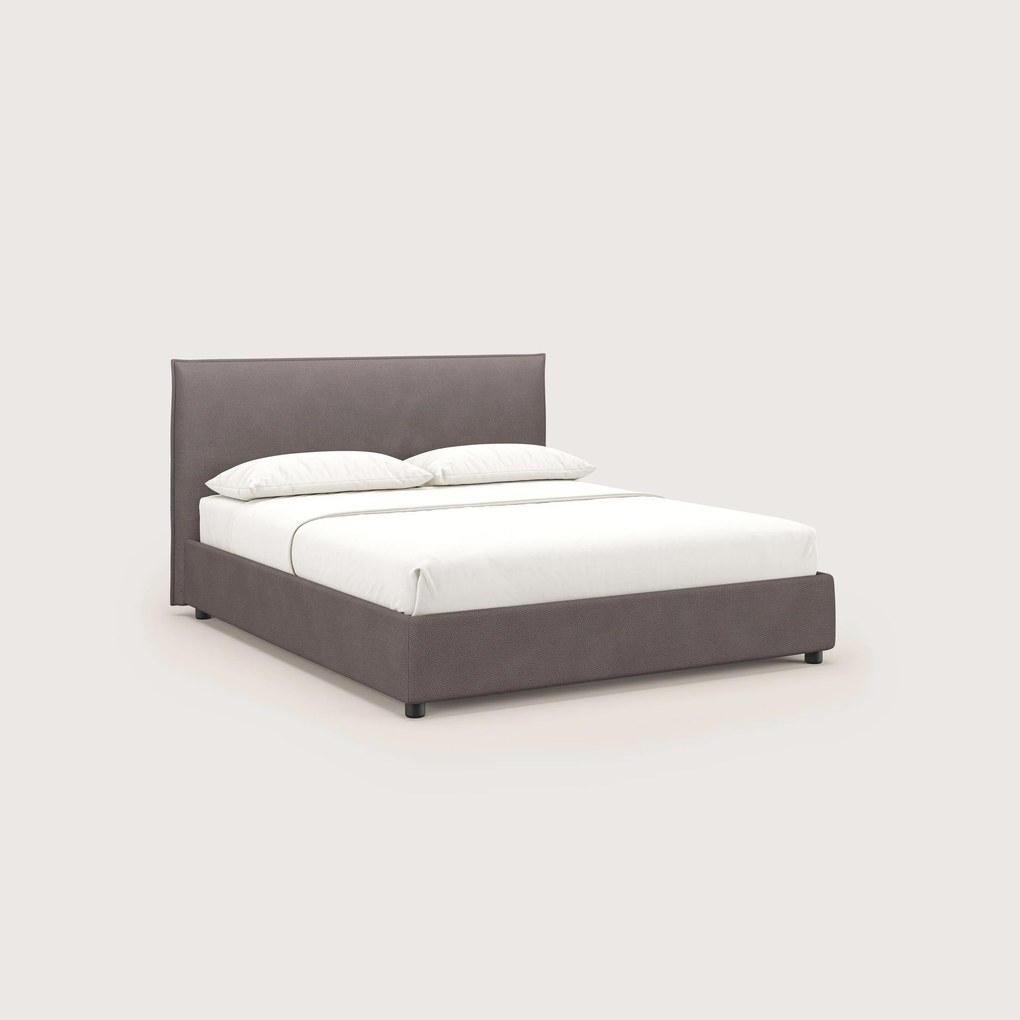 Nina letto contenitore dal design minimal in microfibra effetto pelle smacchiabile marrone