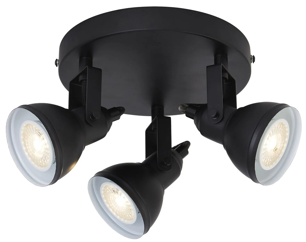 Plafoniera Tonda Contemporanea Focus Spotlight Acciaio Bianco Nero 3 Luci Gu10