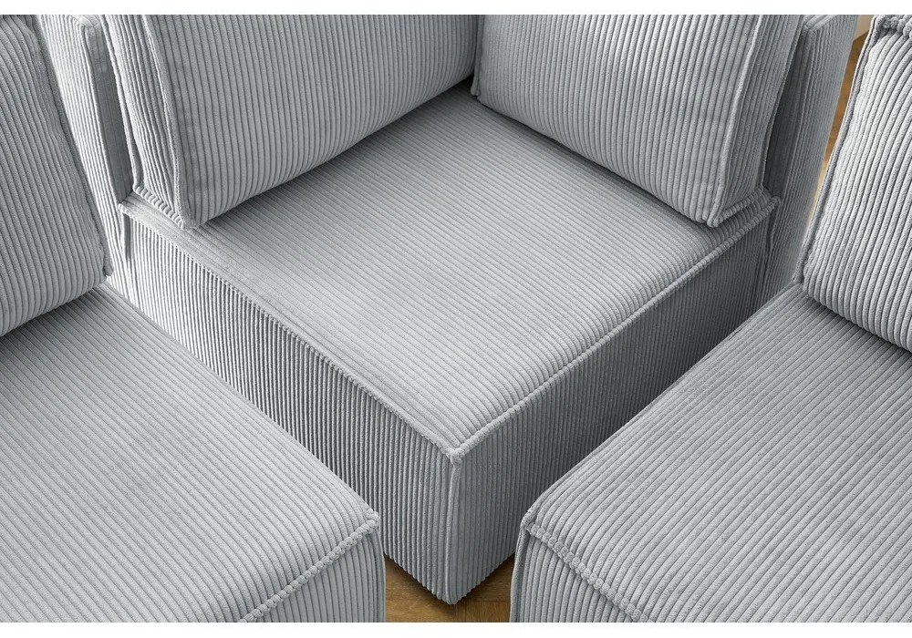 Divano angolare a U in velluto a coste grigio chiaro, angolo destro Nihad modular - Bobochic Paris