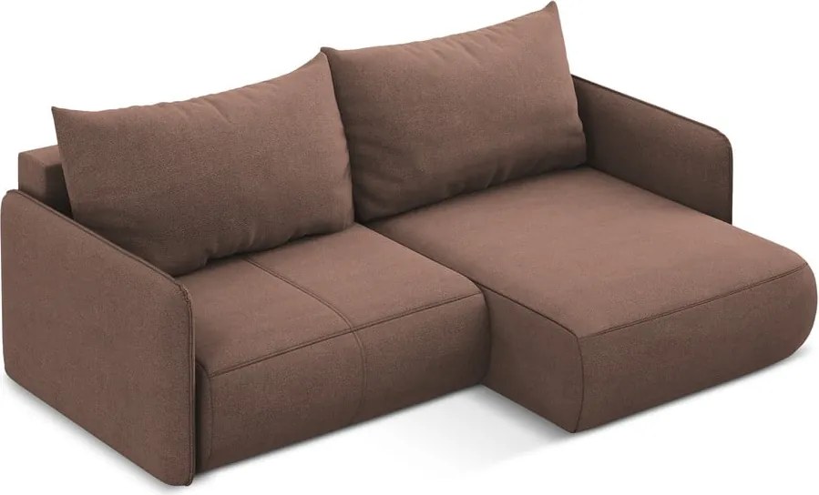 Divano angolare rosa allungabile/con contenitore (con penisola a destra) Nanea – Makamii