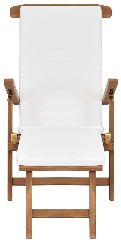 Sedia a sdraio con cuscino bianco crema legno massello di teak