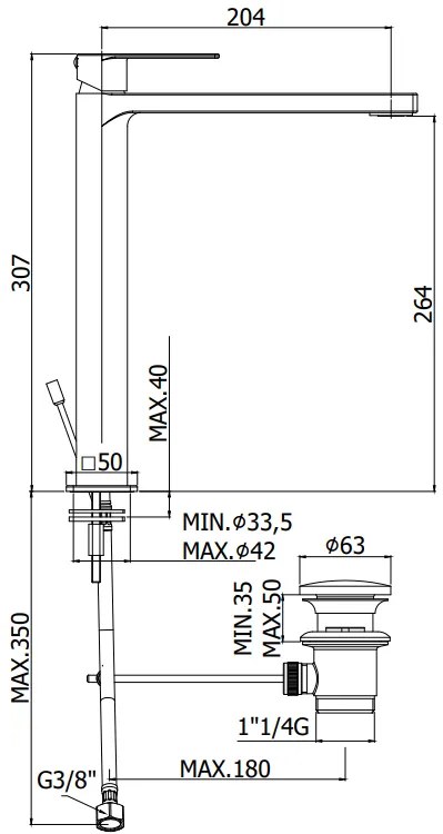 Paffoni Tango TA081 Miscelatore lavabo alto prolungato senza scarico cromo