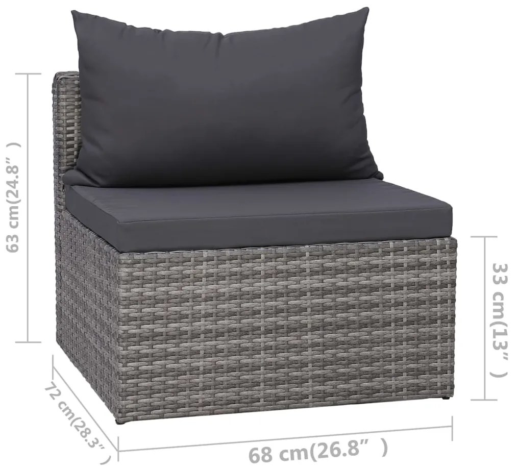 Set Divani da Giardino 3 pz con Cuscini Grigio in Polyrattan