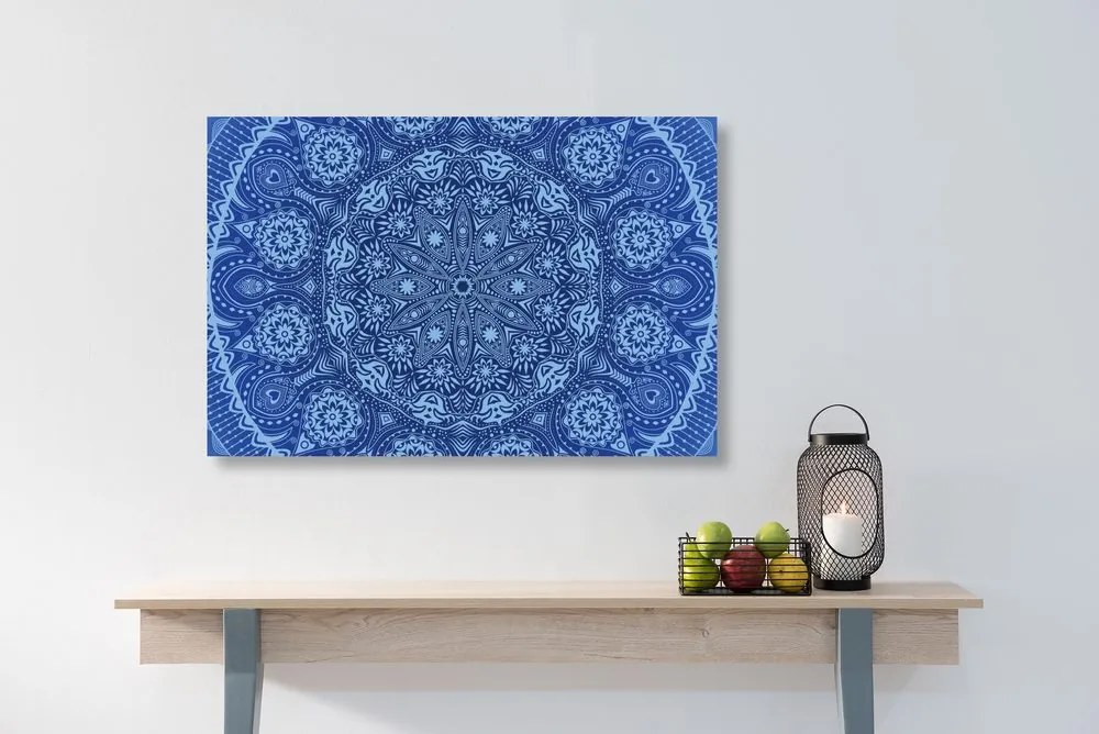 Quadro su tela – Mandala ornamentale con pizzo in blu