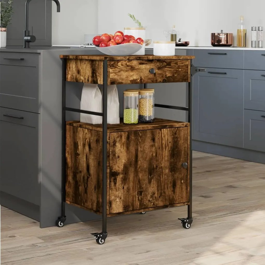 Carrello da cucina rovere fumo 56x43x89,5 cm legno multistrato