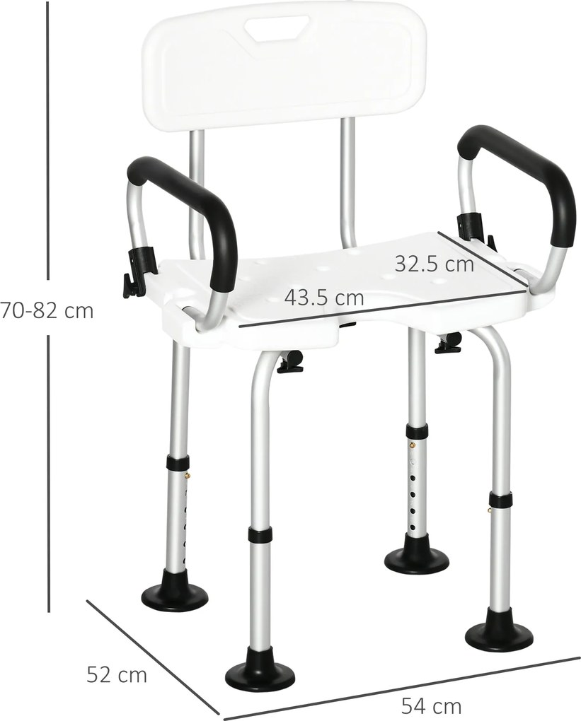 Sedia per Doccia con Braccioli 54x52x70-82 cm in Lega di Alluminio e HDPE Bianco...