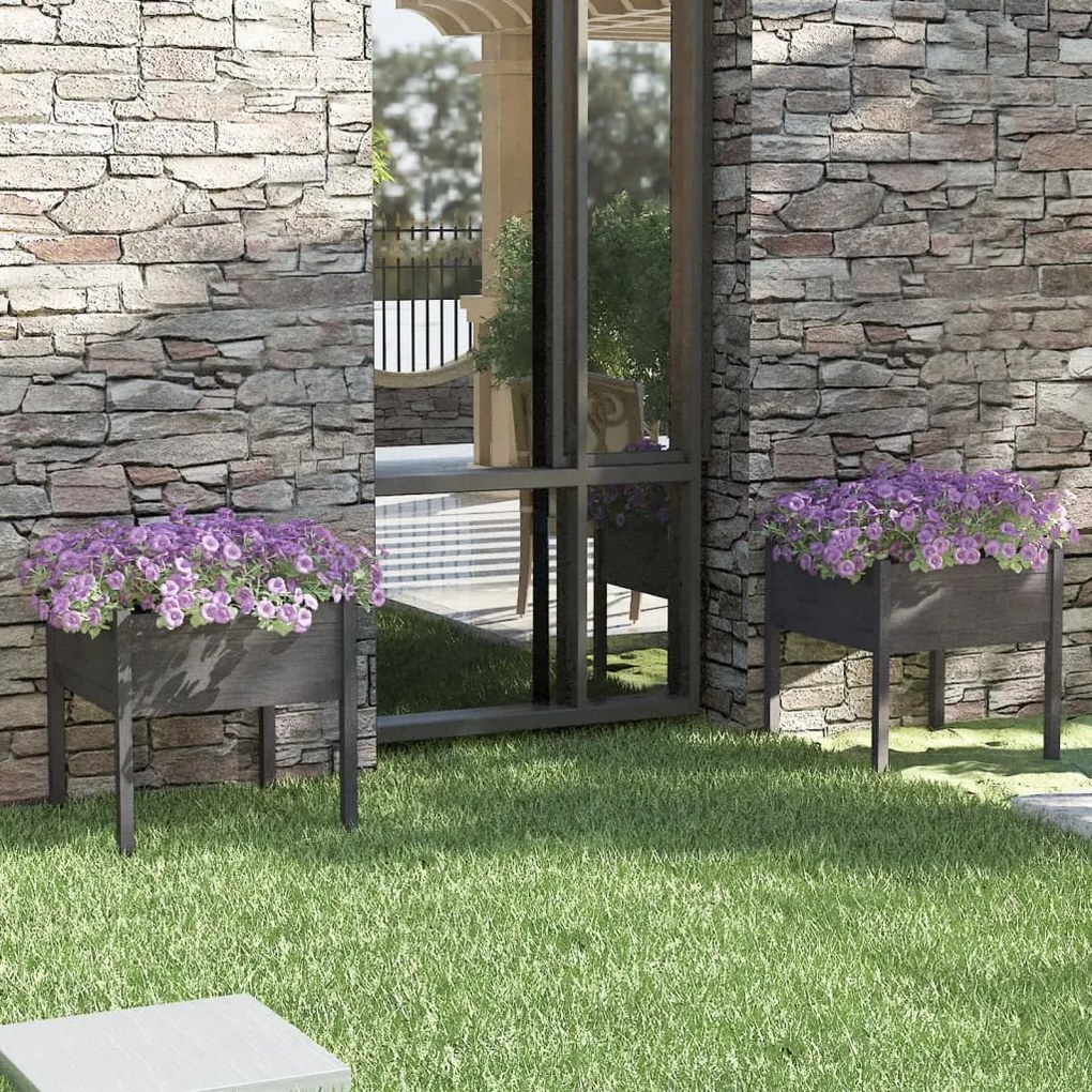 Fioriere Da Giardino 2 Pz Grigie 70x70x70 Cm İn Legno Di Pino /