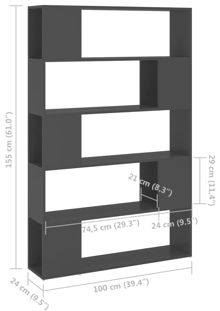 Libreria/Divisorio Grigio 100x24x155 cm in Truciolato