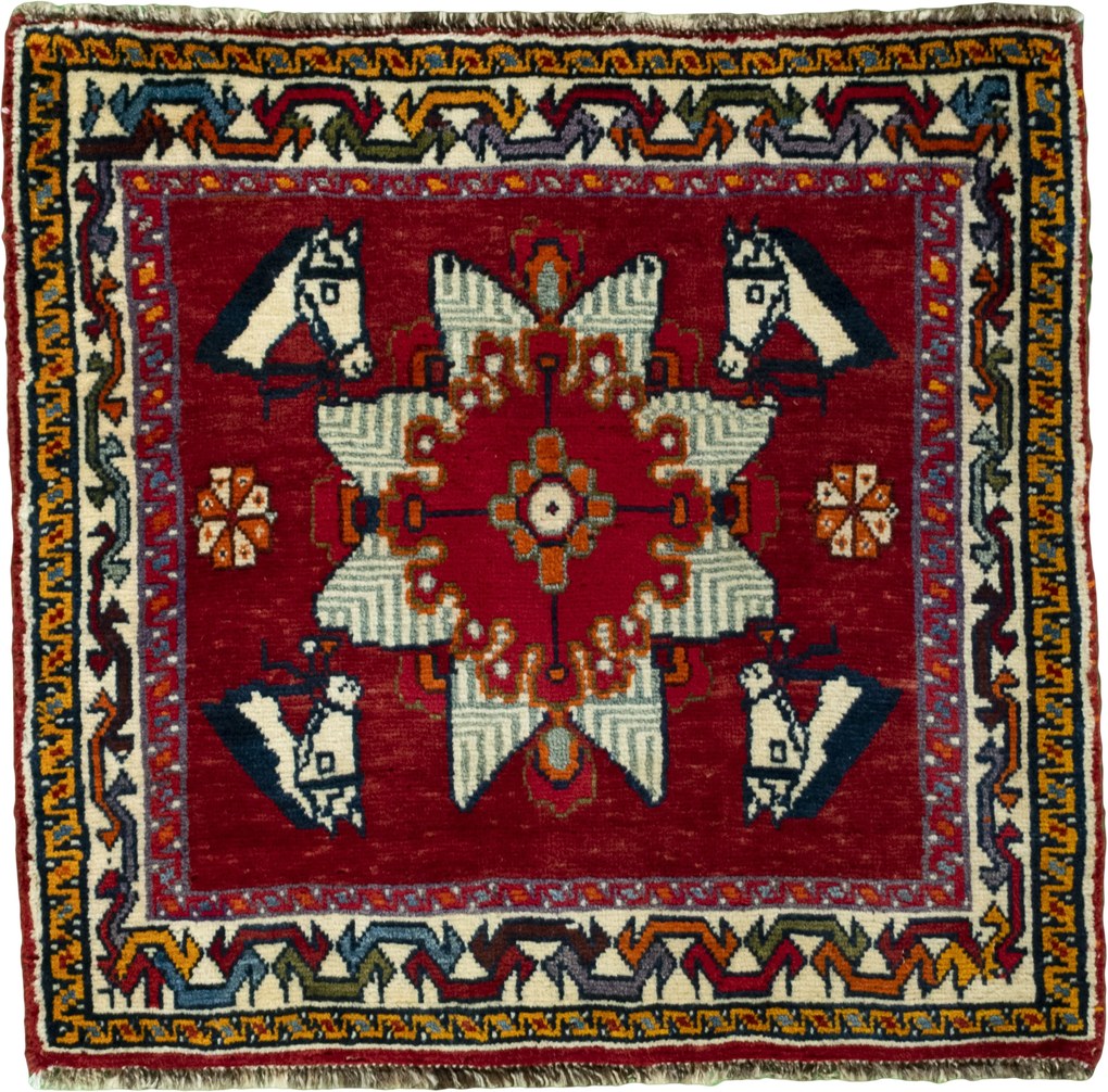 Shiraz Tappeto 60 x 70 Rosso (Iran) Annodato A Mano