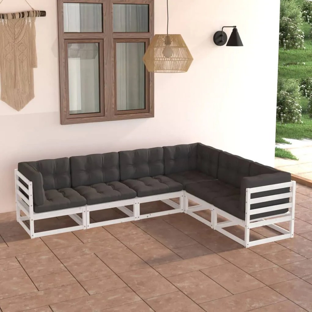 Set Divani Giardino 6 pz con Cuscini in Legno Massello di Pino