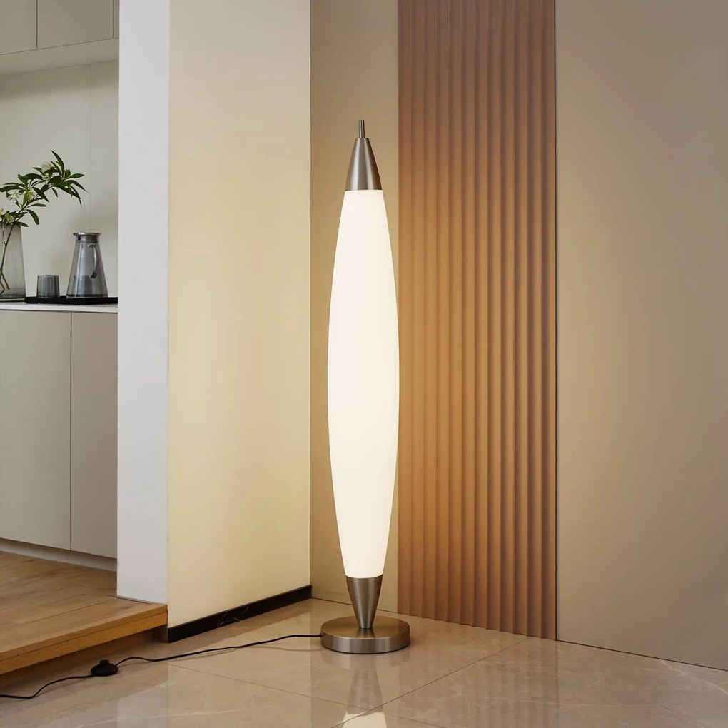 Lampada da terra a LED Tarell Lucande, dimmerabile, Bianco / Opale, Soggiorno / Sala da pranzo, Plastica, Moderno, Lampada LED da terra
