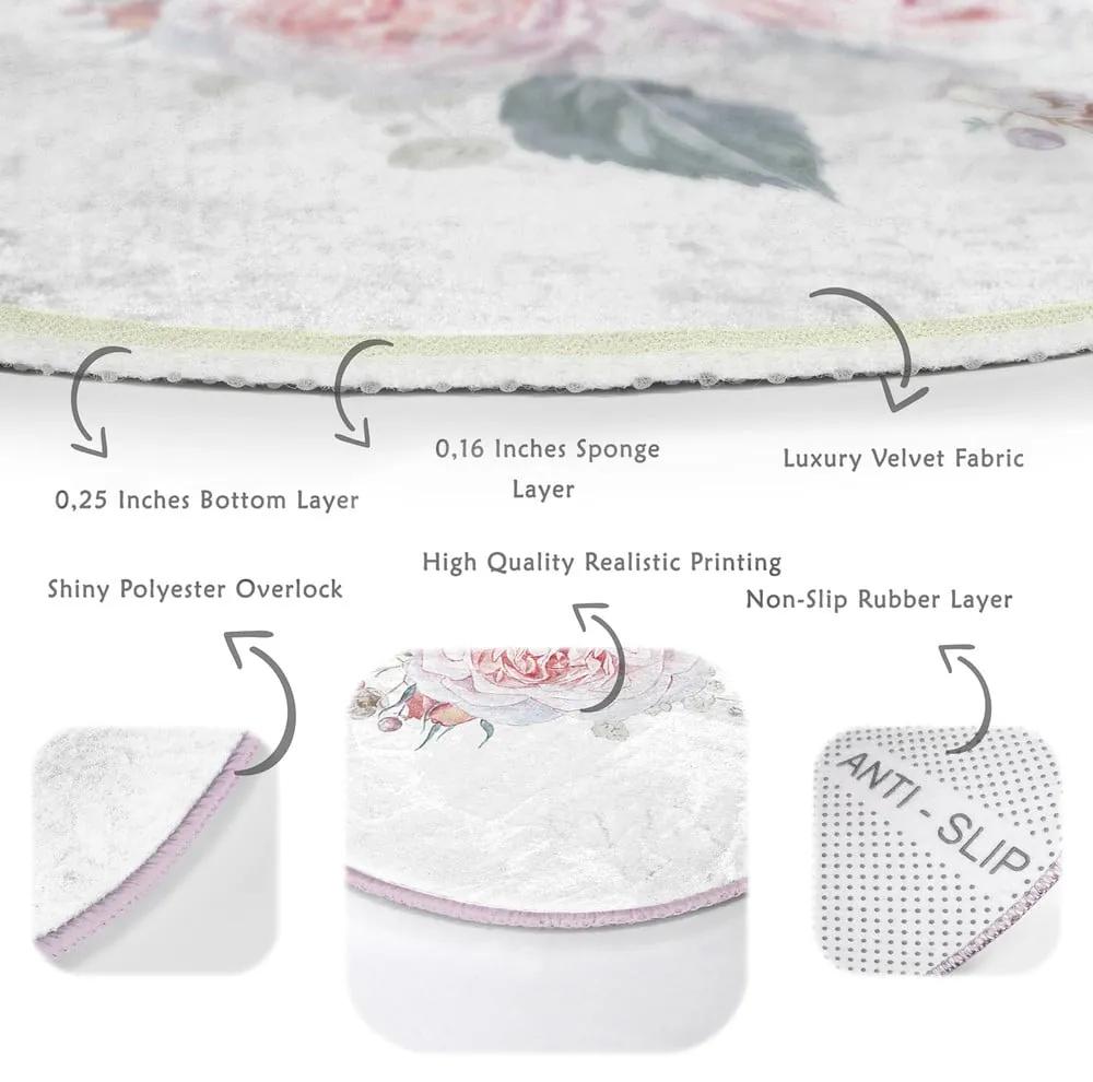 Tappeto rotondo lavabile bianco e rosa adatto ai robot aspirapolvere ø 100 cm Comfort - Mila Home