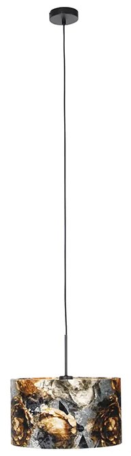 Lampada a sospensione moderna nera con paralume floreale 35 cm - Combi