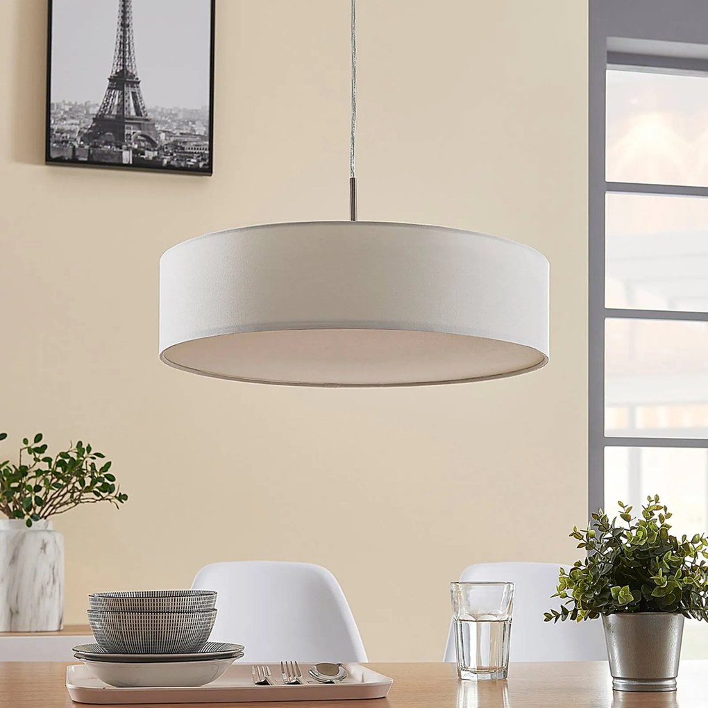 Lampada a sospensione Lindby Sebatin, Ø 50 cm, crema, tessuto, E27