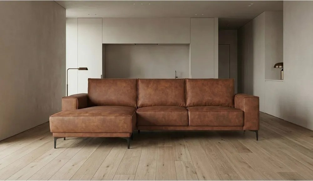 Divano angolare in similpelle marrone cognac (angolo sinistro) Copenhagen - Scandic