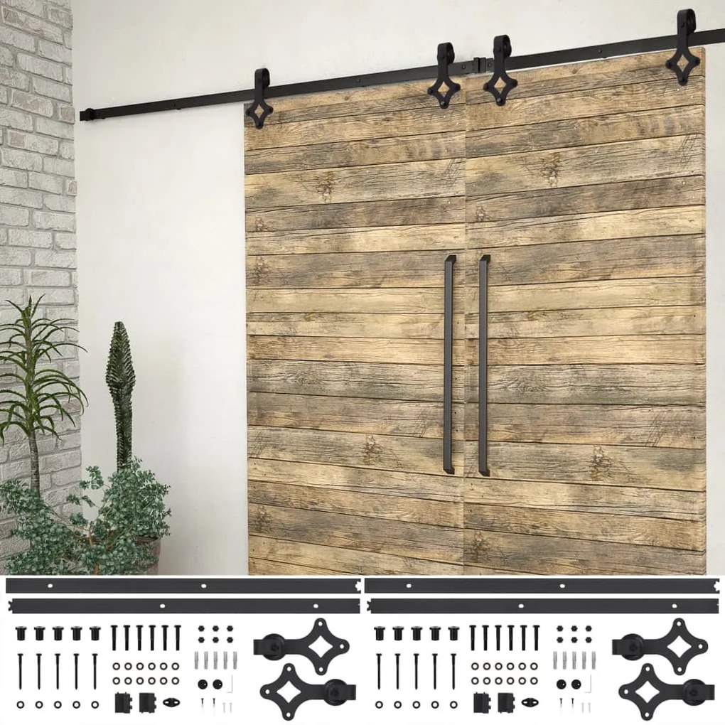Kit Di Binari Per Porte Scorrevoli 2 Pz 183 Cm İn Acciaio Nero /