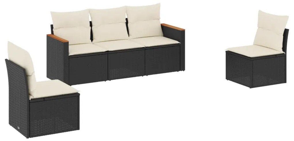 Set divani da giardino 5 pz con cuscini in polyrattan nero