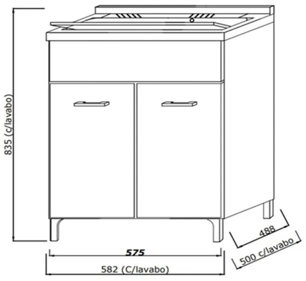 Lavatoio in legno 60 x 50 cm x altezza 84 cm rovere fumo completo di lavello e tavoletta