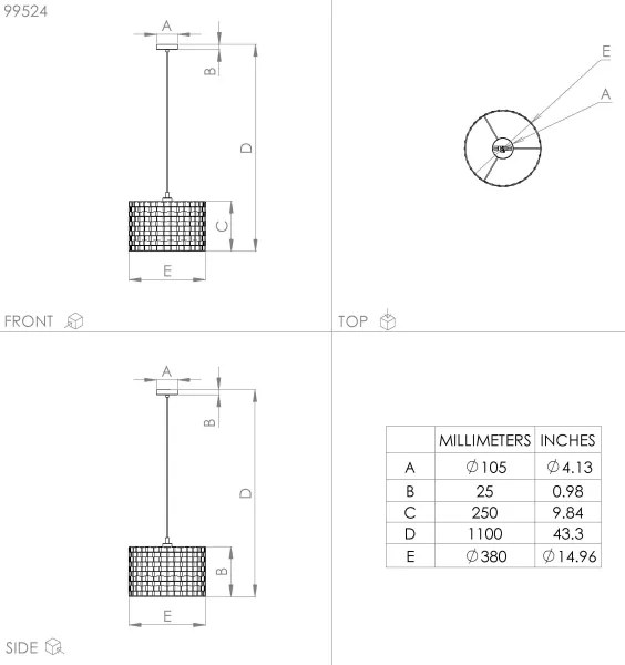 Eglo 99524 - Lampadario a sospensione con filo MARASALES 1xE27/40W/230V diametro 38 cm
