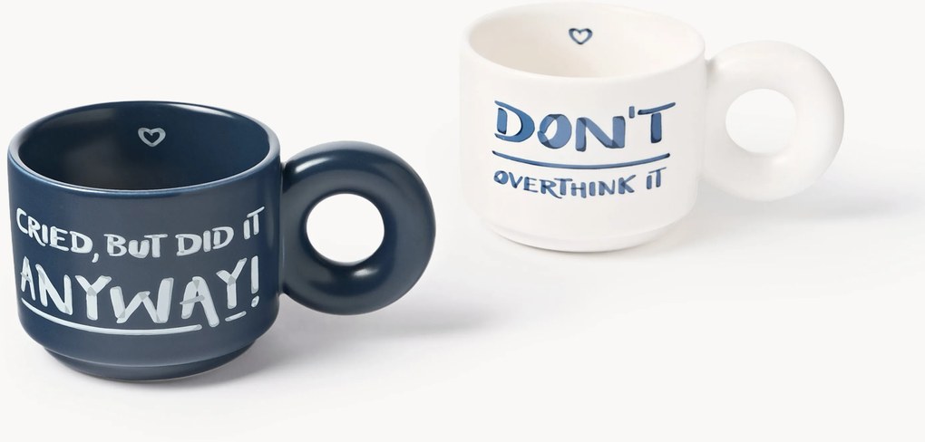 Set di 2 tazze impilabili in porcellana con motivo decorativo Tutti