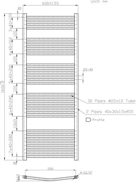 Novaservis - Scaldasalviette a scala 836W/230V 160x60 cm bianco arrotondato