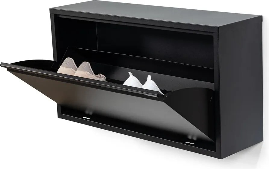 Scarpiera nera in metallo con ante ribaltabili/da parete 75x41x22 cm Billy – Spinder Design