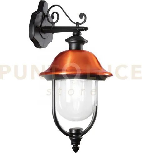 Applique down venezia nera e rame 1 luce attacco e27 ip44 25x29x52,5cm