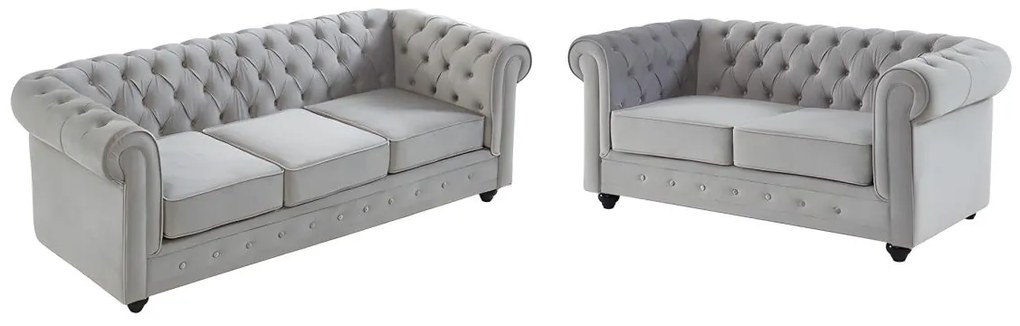 Divano 3+2 posti Velluto Grigio - CHESTERFIELD