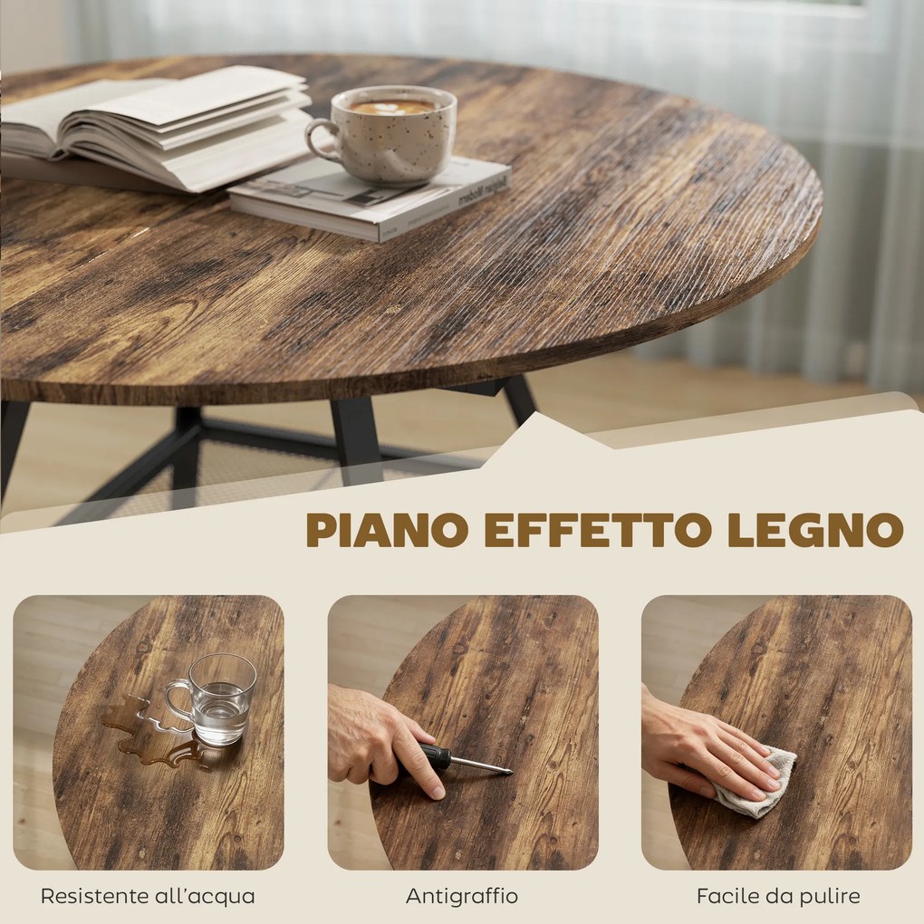 Tavolo da Pranzo 4 Posti Ø100x76 cm Stile Industriale con Ripiano in Metallo Marrone Rustico...