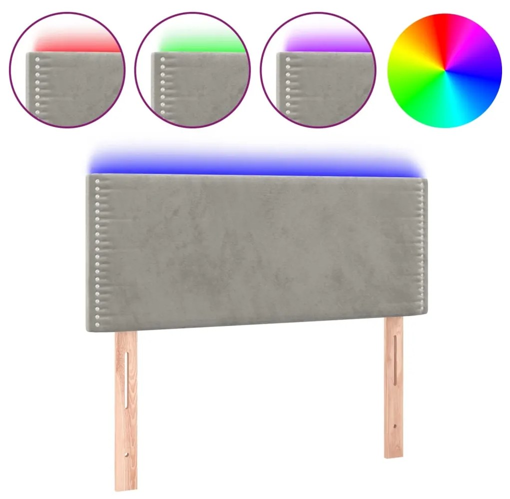 Testiera a led grigio chiaro 100x5x78/88 cm in velluto