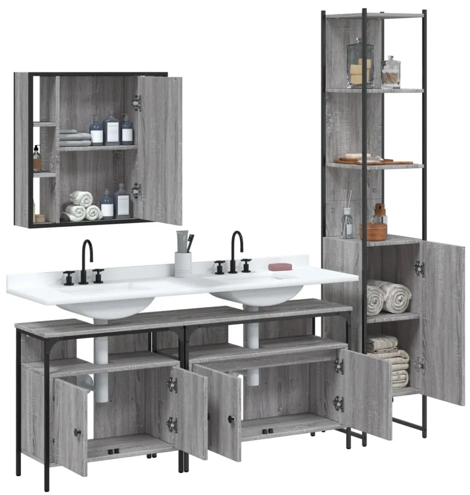 Set mobili da bagno 4 pz grigio sonoma in legno multistrato