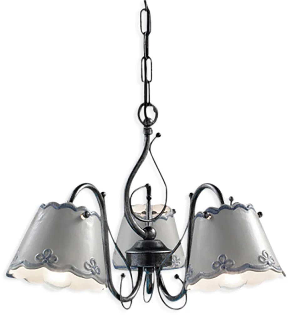 Lampadario Classico Ravenna Metallo E Ceramica Nero Sfumato Argento 3 Luci E14