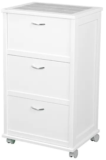 Carrello mobiletto con ante a ribalta e piano in mattonelle BIANCO